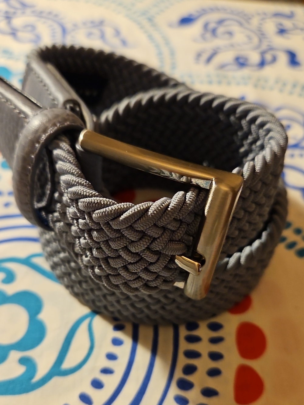 Slate Blue Braided Elastic Men's Belt with Silver Buckle